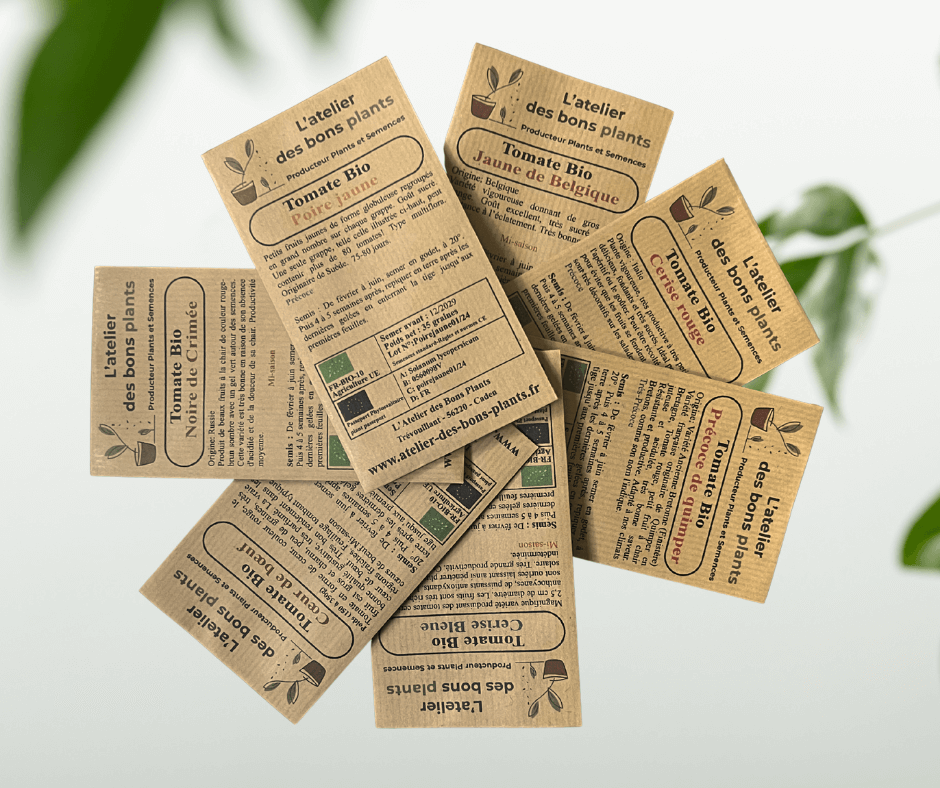 L'atelier des bons plants propose un assortiment de 7 sachets de Tomates cerises & grosses